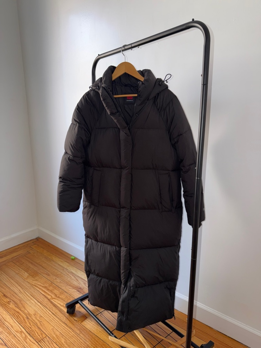 Levi's Long Black Quilted Hooded Puffer Coat